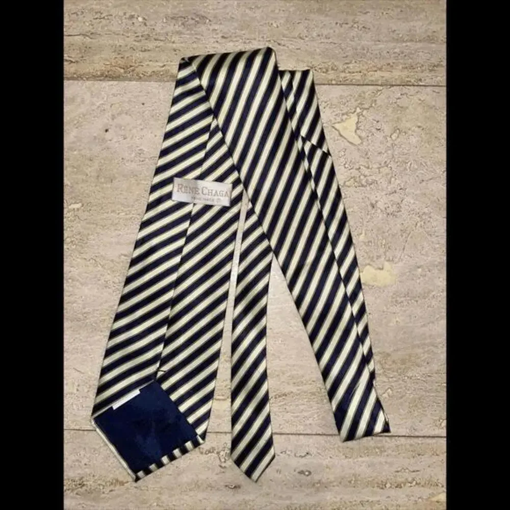 Rene Chagal MENS Blue yellow‎ striped polyester Tie